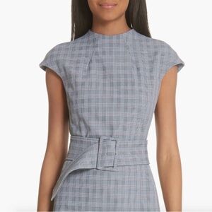 Theory McClair Black and White Plaid Belted Sheath Dress